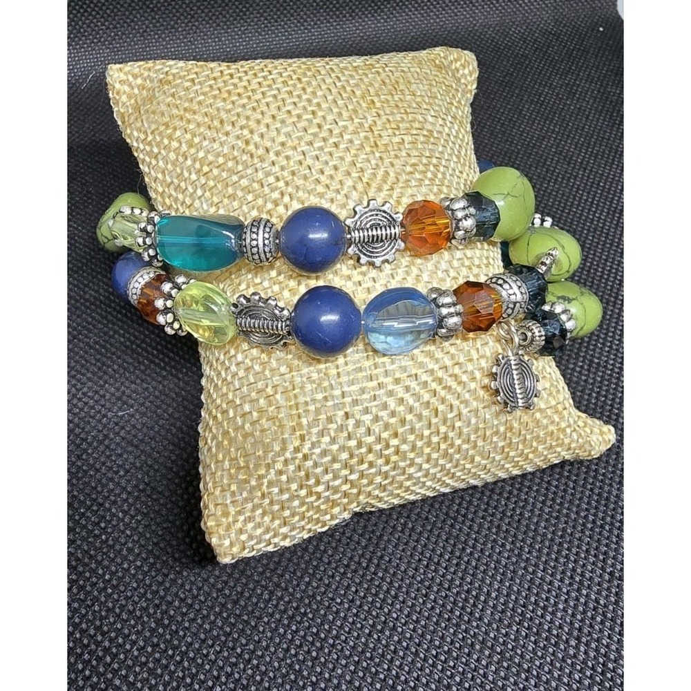 Multicolor‎ Beaded Wrap Stackable Bracelet, Dangle Charm, No Clasp